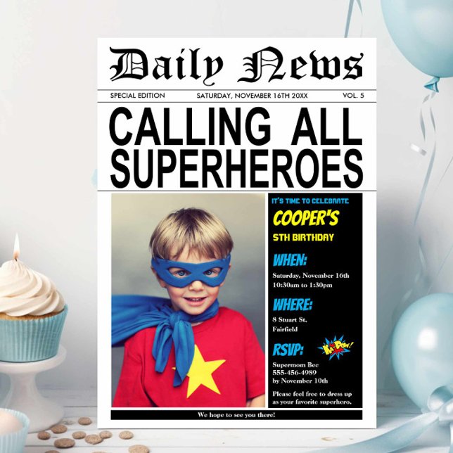 Superhero Birthday Party Hero Boy Girl Foto Einladung (Von Creator hochgeladen)
