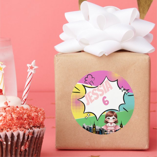 Superhero Birthday Runder Aufkleber (Party)