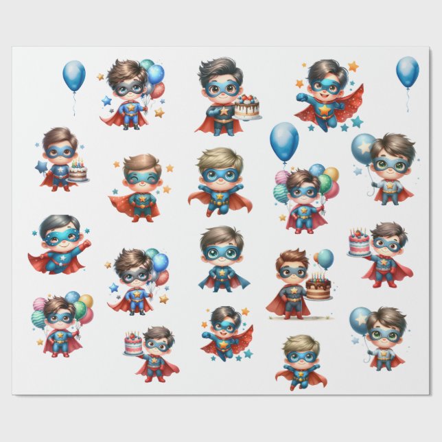 Superhero Birthday Wrapping Paper  Geschenkpapier (Flach)