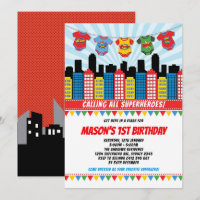 Superhero Boy 1. Geburtstag Cityscape Comic Party