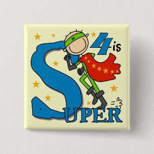 Superhero Boy 4. Geburtstag Shirts und Geschenke Button