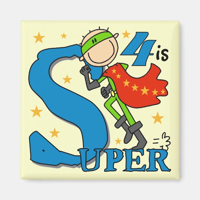 Superhero Boy 4. Geburtstag Shirts und Geschenke Magnet (Vorne)