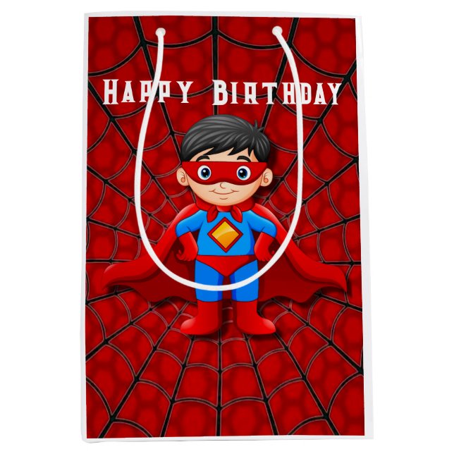 SuperHero Boy Birthday Party Mittlere Geschenktüte (Vorderseite)