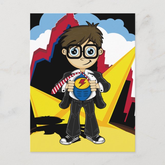 Superhero Boy in City Card Postkarte (Vorderseite)