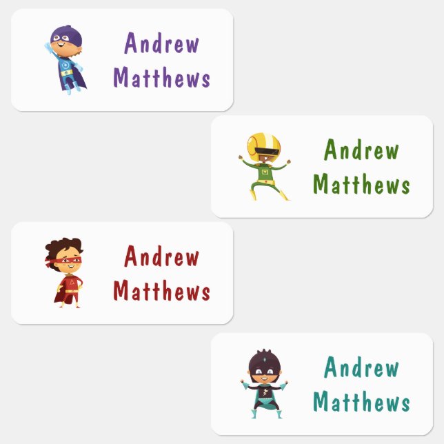 Superhero Boy Personalisierter Name Kleidung Etiketten (Gruppe)