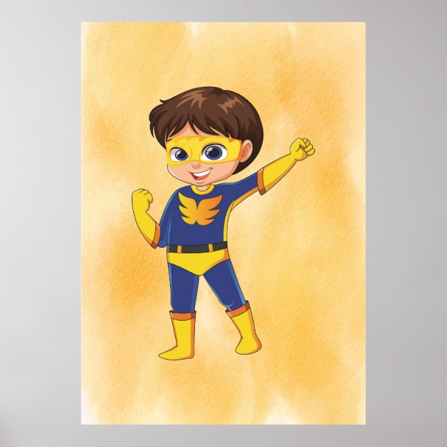 Superhero Boy Yellow Anzug ! Fun Kids Printable Ar Poster (Vorne)