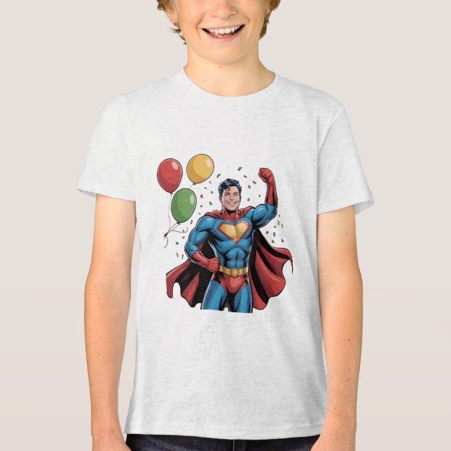 Superhero Boys Birthday Party Tri-Blend Shirt (Vorderseite)