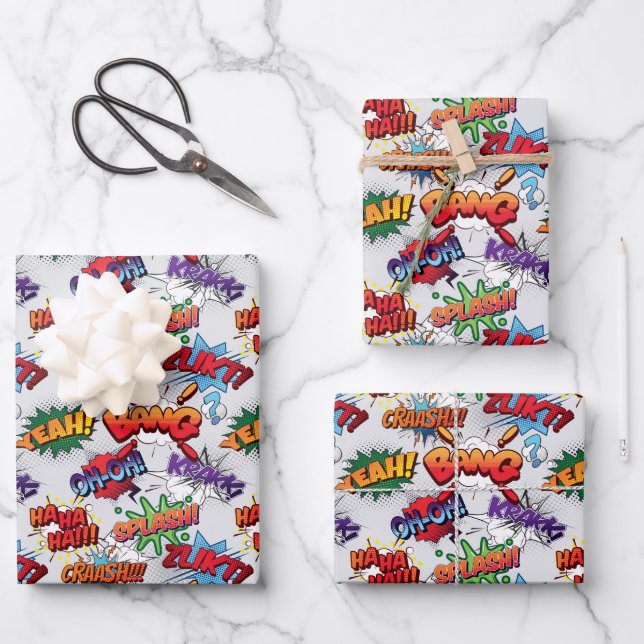 Superhero Bubble Pattern Geschenkpapier Set (Vorderseite)