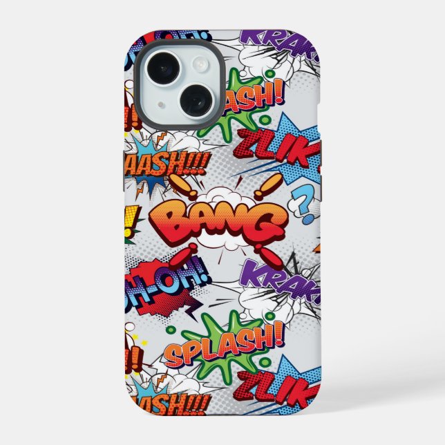 Superhero Bubble Pattern iPhone 15 Hülle (Rückseite)
