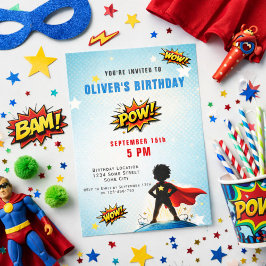 Superhero Cartoon Boy Birthday Party Einladung