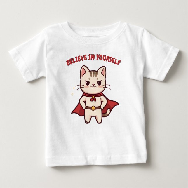 Superhero Cat Believe in Yourself  Baby T-shirt (Vorderseite)