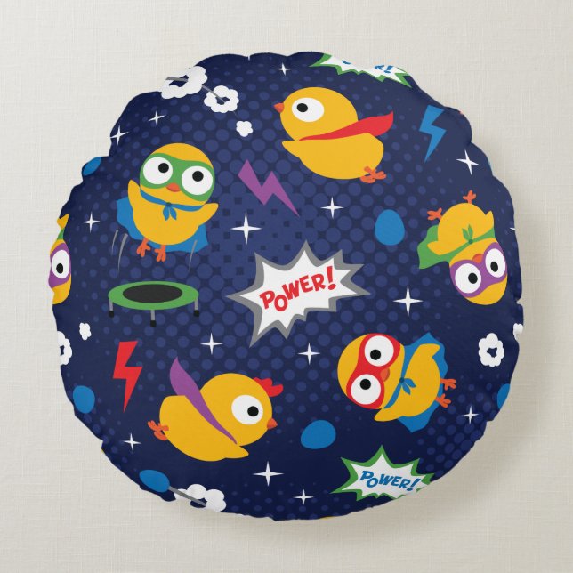 Superhero Chicken Rundes Kissen (Vorderseite)