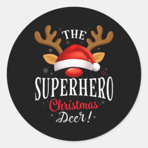 Superhero Christmas Deer Pjs Xmas Familie Matching Runder Aufkleber