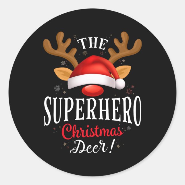 Superhero Christmas Deer Pjs Xmas Familie Matching Runder Aufkleber (Vorderseite)