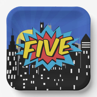 Superhero Comic 5th Birthday Party Plate Pappteller