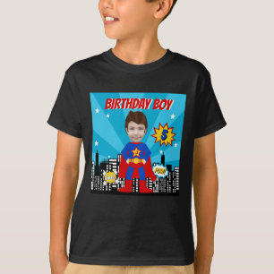 Superhero Comic Book Style Boy Birthday Foto T-Shirt