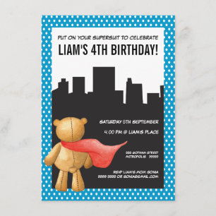 Superhero Comic Book Teddy Boys Birthday Invite Einladung