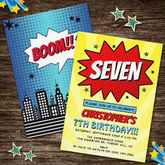Superhero Comic buchen jeden Geburtstag Einladunge Einladung