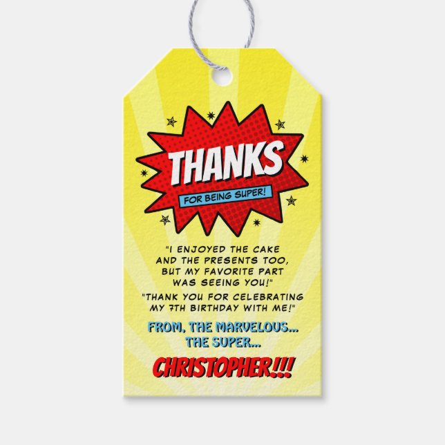 Superhero Comic buchen jedes Alter Geburtstag Geschenkanhänger (Vorderseite)