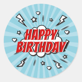 Superhero Comic Happy Birthday Party Sticker