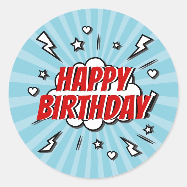 Superhero Comic Happy Birthday Party Sticker (Vorderseite)