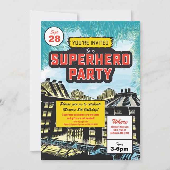 Superhero Comic Party Einladung (Vorderseite)