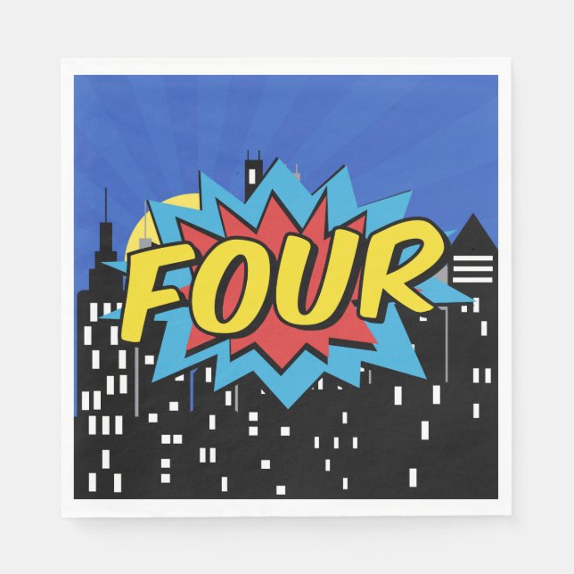 Superhero Comic Speech Bubble 4. Geburtstag Party Serviette (Vorderseite)