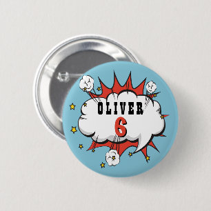 Superhero Comic Speech Bubble Boy Birthday Button