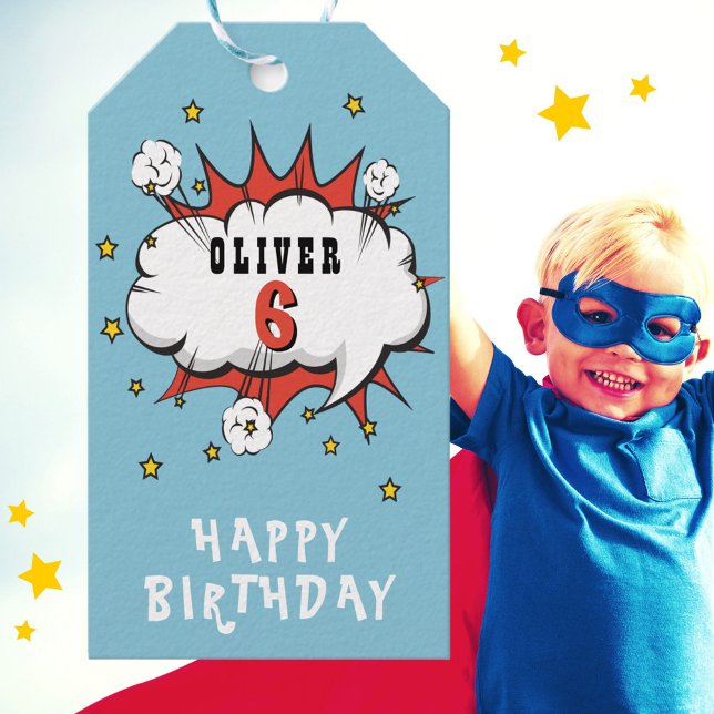 Superhero Comic Speech Bubble Boy Birthday Geschenkanhänger (Von Creator hochgeladen)