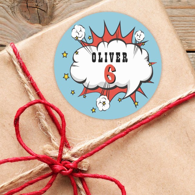 Superhero Comic Speech Bubble Boy Birthday Runder Aufkleber (Von Creator hochgeladen)