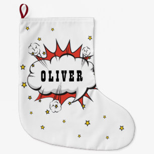 Superhero Comic Speech Bubble Boy Name Large Chris Großer Weihnachtsstrumpf