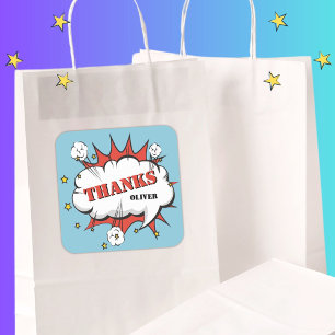 Superhero Comic Speech Bubble Geburtstag Danke Quadratischer Aufkleber