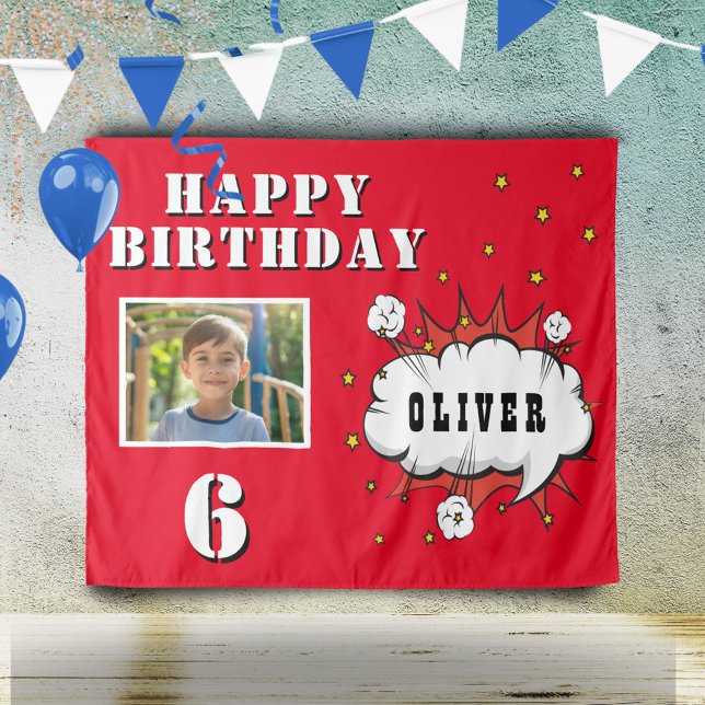 Superhero Comic Speech Cloud Boy Birthday Foto Wandteppich (Von Creator hochgeladen)