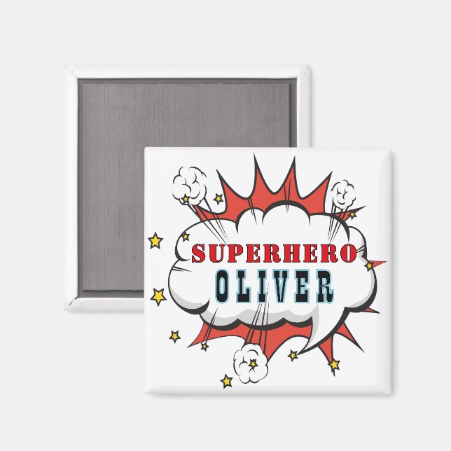 Superhero Comic Speech Cloud Boy Birthday Party Magnet (Vorderseite/Rückseite)