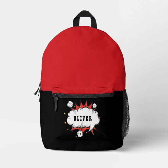 Superhero Comic Speech Cloud Boy Name Bedruckter Rucksack (Vorderseite)