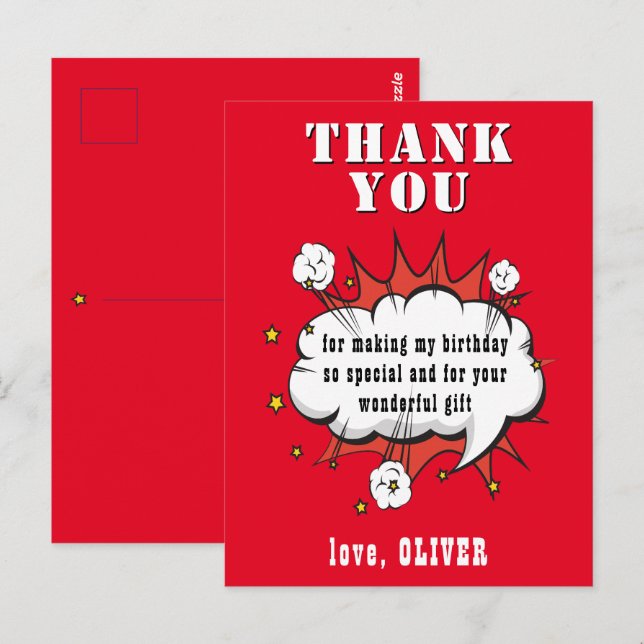 Superhero Comic Speech Cloud Geburtstag Vielen Dan Postkarte (Vorne/Hinten)
