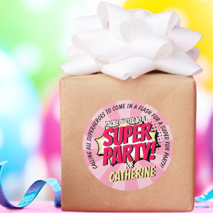 Superhero Comic Style Girl Birthday Pink Runder Aufkleber