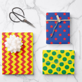 Superhero Comic Zig Zag Dots Stars Bunter Spaß Geschenkpapier Set