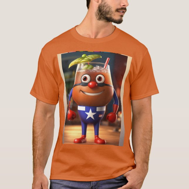 Superhero Cuba Libre Cocktail Cartoon T-Shirt (Vorderseite)