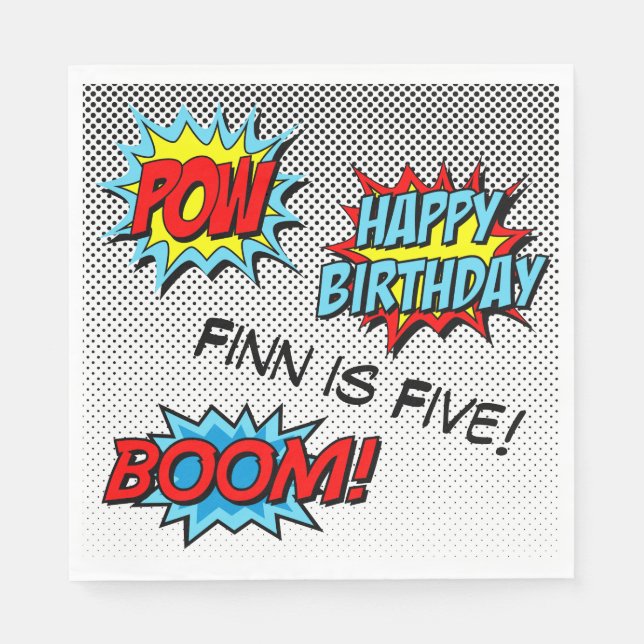 Superhero Custom Napkins - Word Art zum Geburtstag Serviette (Vorderseite)