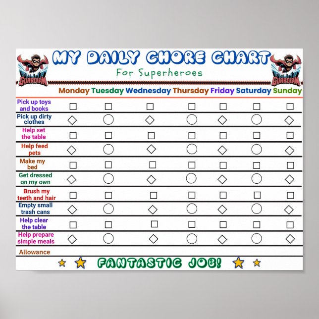 Superhero Daily Chore Chart für Kinder Poster (Vorne)