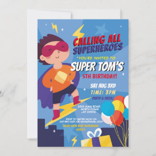 Superhero Einladung Boys Blue Stars Super Party