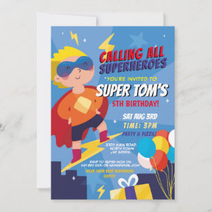 Superhero Einladung Boys Blue Stars Super Party