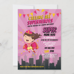 Superhero Einladung Pink Girls Super Party