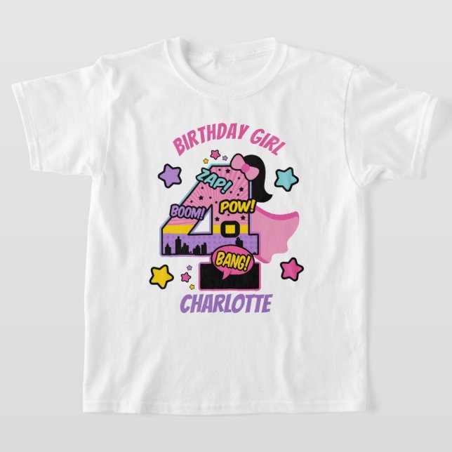 Superhero Fourth Birthday Girl 4th Super Girl T-Shirt (Ablage )