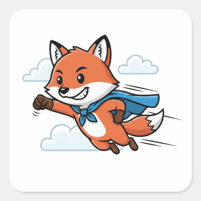 Superhero Fox Flying Cartoon Art Sticker (Vorderseite)