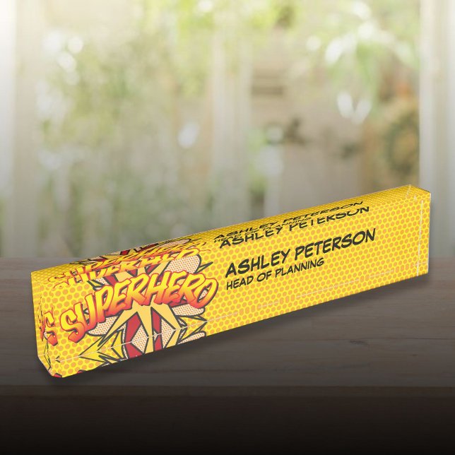 SUPERHERO Fun Retro Comic Book Namensplakette (SUPERHERO Fun Retro Comic Book Desk Name Plate)