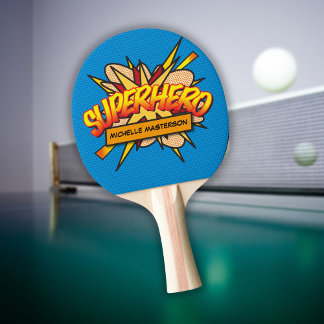 SUPERHERO Fun Retro Comic Pop Kunst, Dichtung und Tischtennis Schläger