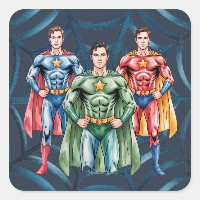 Superhero Geburtstagsparty für Jungen Quadratischer Aufkleber (Vorderseite)