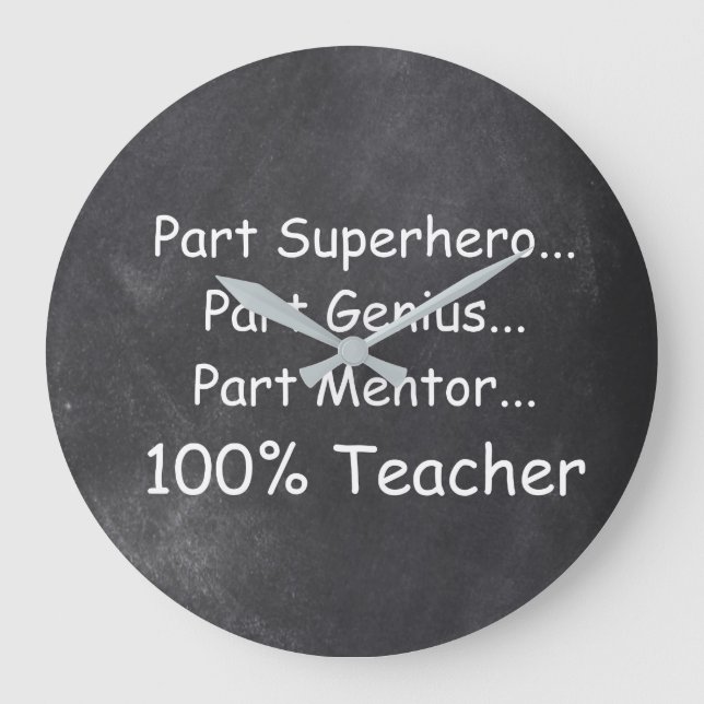 Superhero Genius Mentor Teacher Chalkboard Geschen Große Wanduhr (Vorderseite)